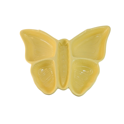Prato cerâmico amarelo em forma de borboleta