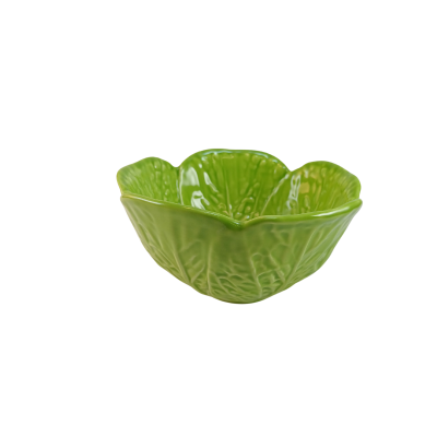 Taça verde de cerâmica em forma de folhas