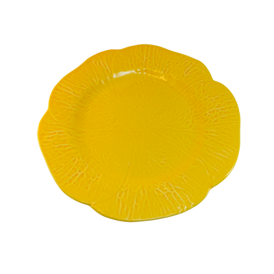 Prato amarelo em cerâmica com textura e formato de flor