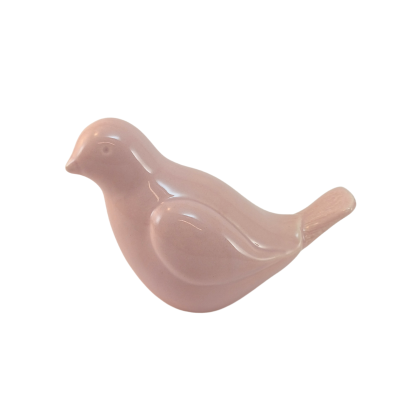 Pássaro decorativo de cerâmica cor-de-rosa com acabamento brilhante