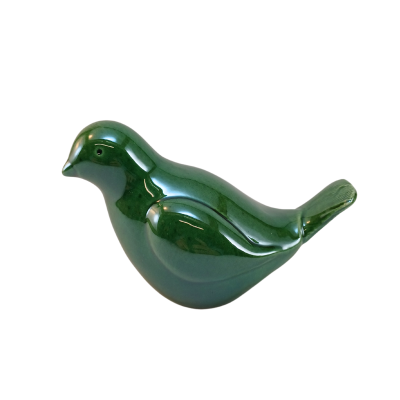 Figurine de pássaro verde em cerâmica vidrada