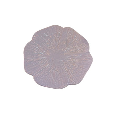 Prato decorativo em cerâmica rosa em forma de flor com relevo