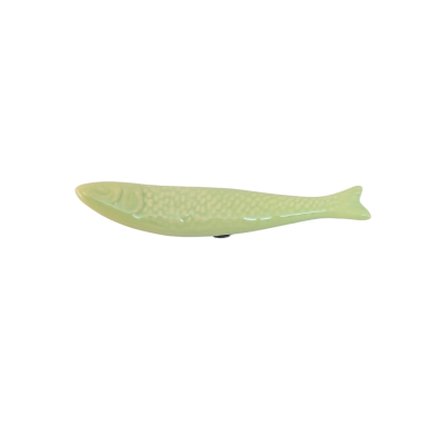 Peixe decorativo verde cerâmico com acabamento brilhante