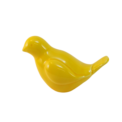 Pássaro decorativo cerâmico amarelo brilhante