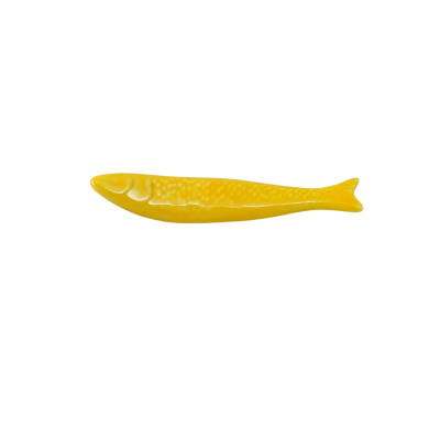 Prato decorativo amarelo em forma de peixe de cerâmica