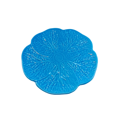 Prato azul em cerâmica com forma de flor