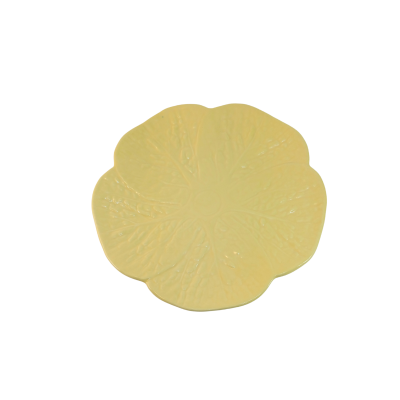 Prato cerâmico amarelo em forma de flor com textura