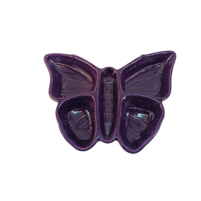 Prato cerâmico roxo em forma de borboleta