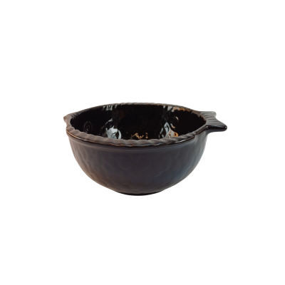 taça decorativa de cerâmica preta brilhante com textura e alça pequena