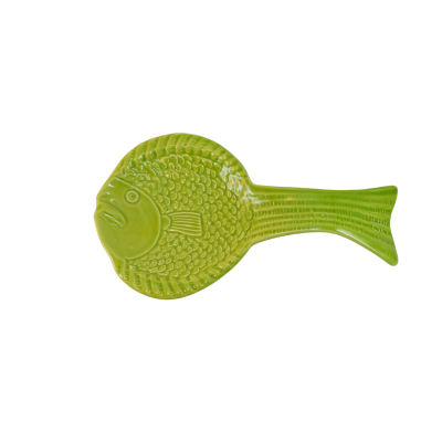 Prato decorativo em forma de peixe verde em cerâmica