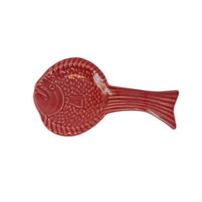 Prato decorativo cerâmico vermelho em forma de peixe