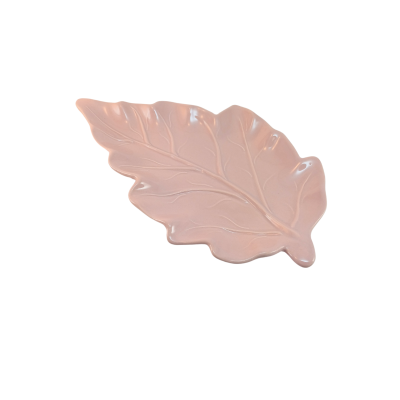 Prato decorativo em cerâmica cor de rosa em forma de folha