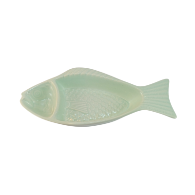 Prato decorativo em forma de peixe verde claro