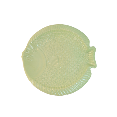 Prato cerâmico verde claro em forma de peixe