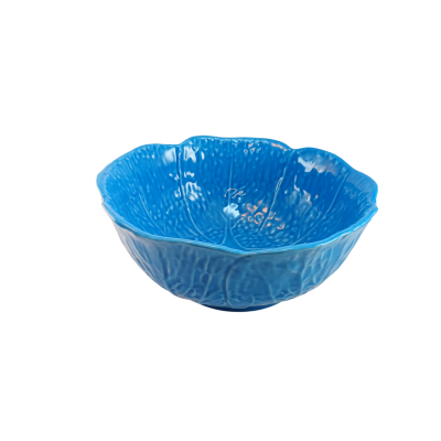 Tigela azul em cerâmica com textura de folha
