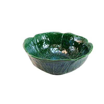 Taça cerâmica verde em forma de folhas com textura brilhante