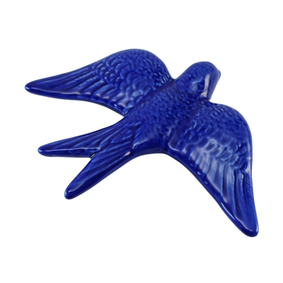 Figura decorativa de pássaro azul em cerâmica