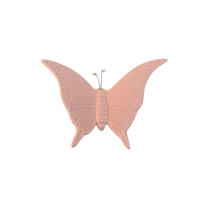 Borboleta decorativa cerâmica cor-de-rosa com detalhes em relevo