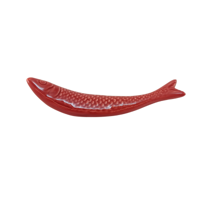 Prato decorativo em cerâmica vermelho em forma de peixe