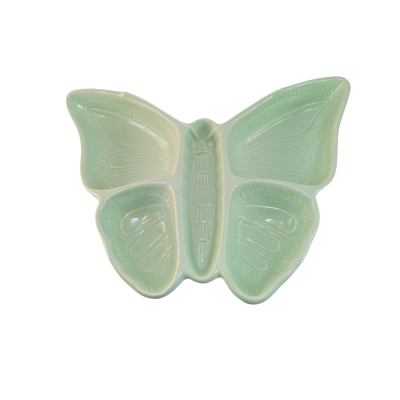 Prato decorativo em forma de borboleta verde água em cerâmica