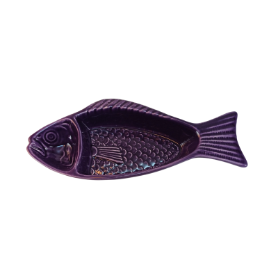 Prato decorativo cerâmico em forma de peixe roxo