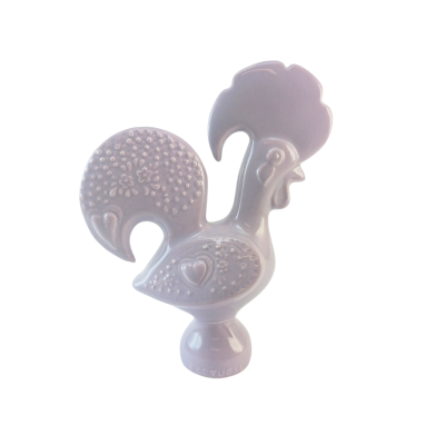 Figura decorativa em cerâmica lilás em forma de galo