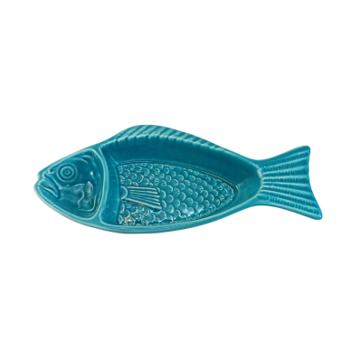 Prato decorativo azul em forma de peixe em cerâmica