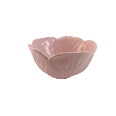 Taça rosa em cerâmica com formato de flor e textura de folhas