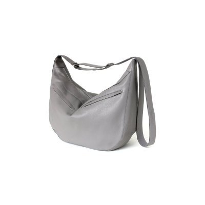 Mala em pele sintética cinzenta com fechos de correr