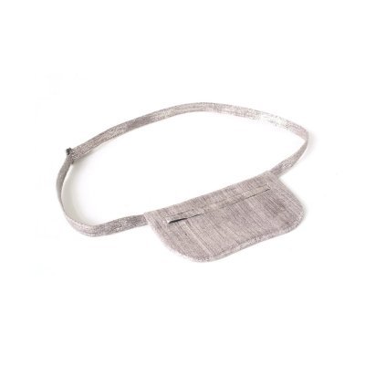 Cinto cinza claro tipo pochete com bolso e fecho ajustável