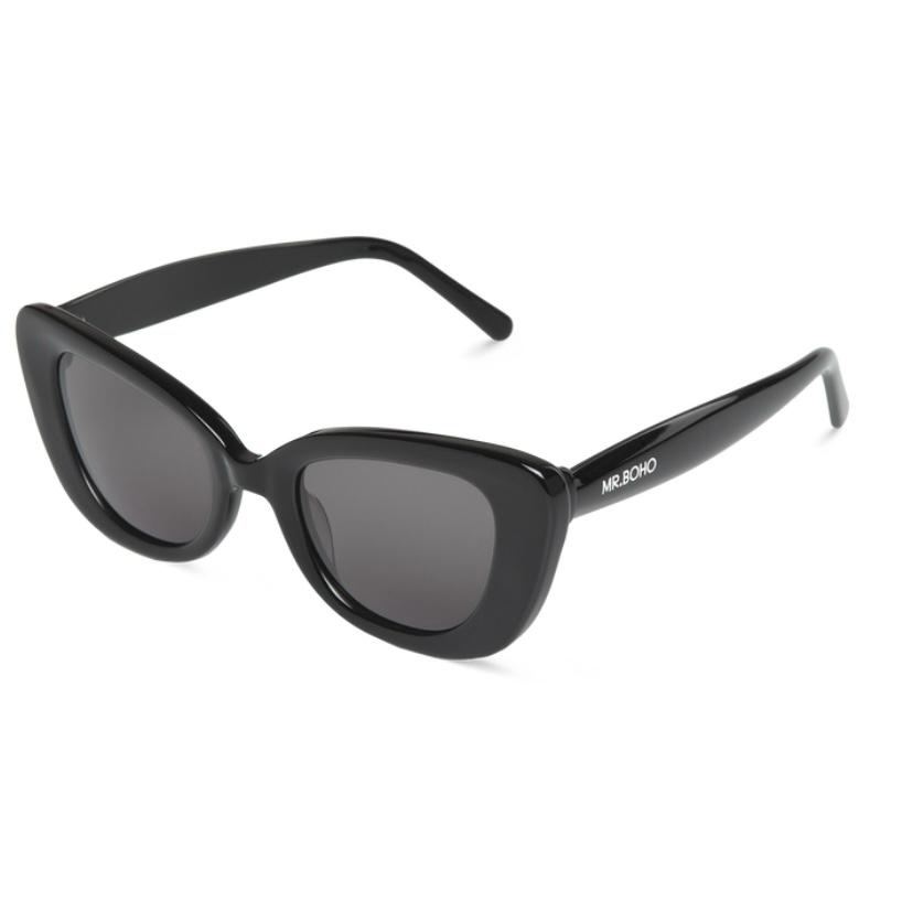 Óculos de sol com armação preta estilo gatinho e lentes escuras