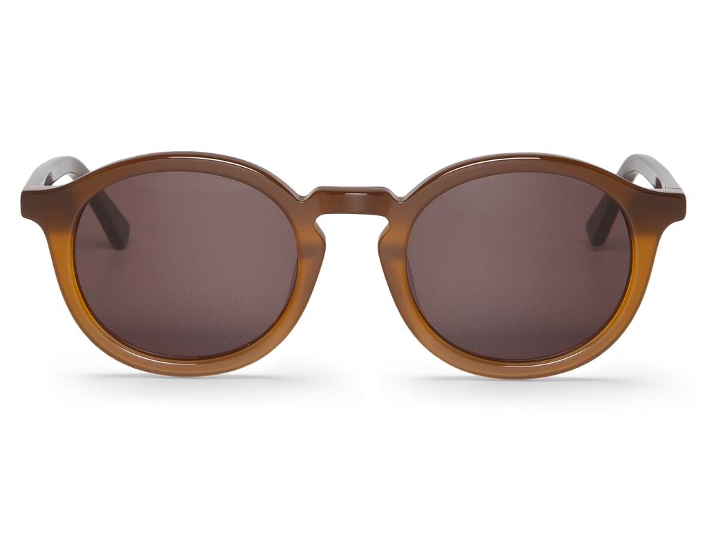 Óculos de sol castanhos redondos com lentes escuras