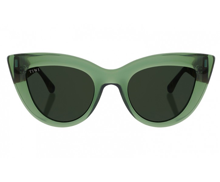 Óculos de sol verdes com lentes escuras e formato gatinho