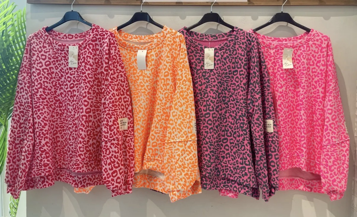 Quatro sweatshirts de oncinha em várias cores penduradas