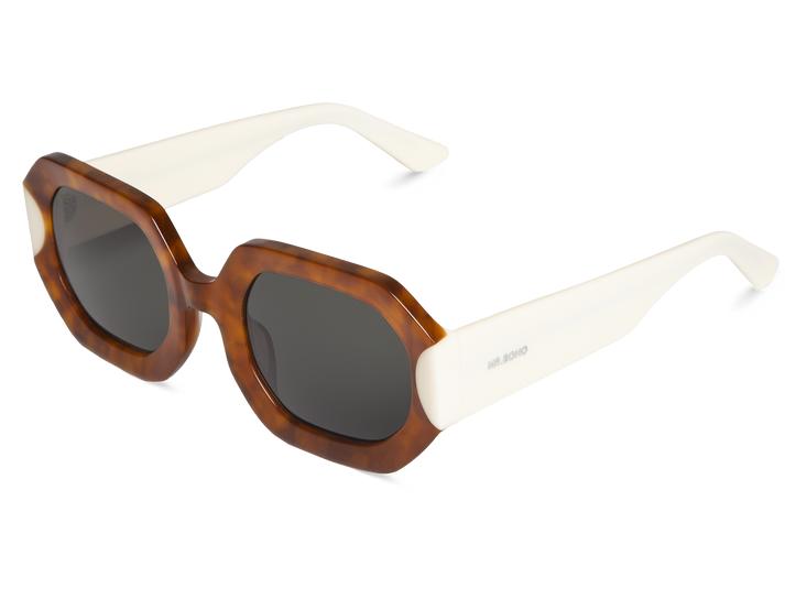 Óculos de sol com armação castanha marmoreada e hastes brancas