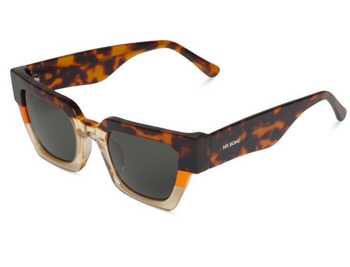 Óculos de sol com armação padrão tartaruga em castanho, laranja e bege