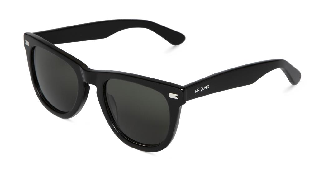 óculos de sol pretos estilo Wayfarer com lentes escuras e marca MILANO