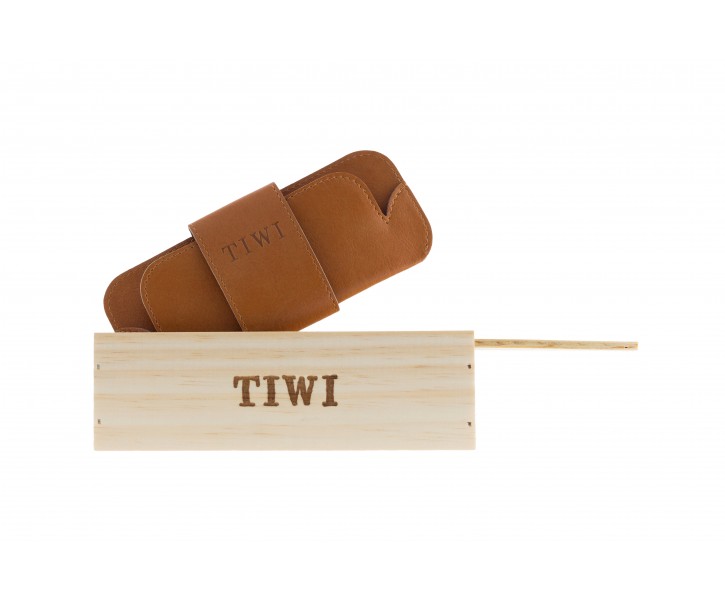 Estojo de madeira com estojo para óculos em couro castanho