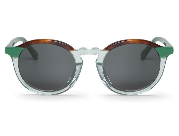 Óculos de sol redondos com armação transparente, verde e castanho
