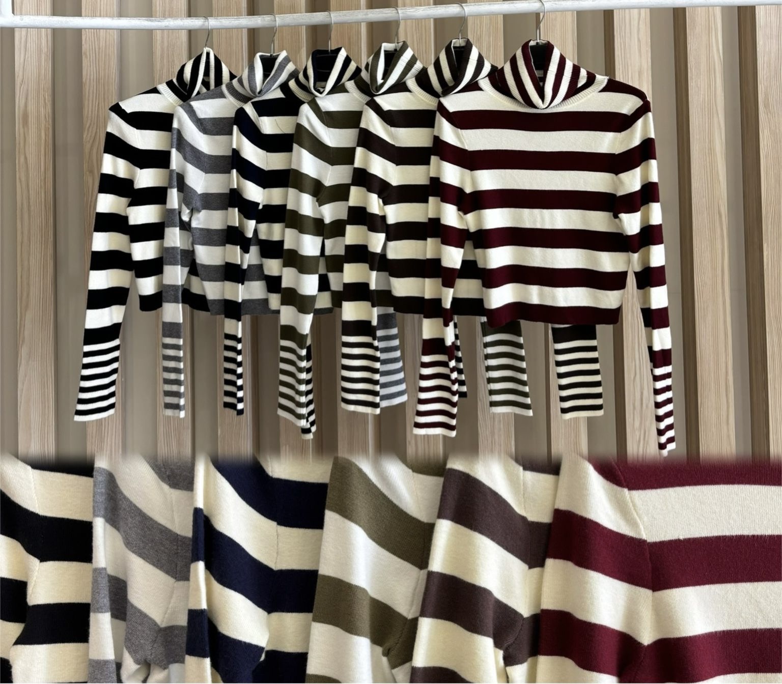 camisas riscas gola alta cabide madeira textura malha