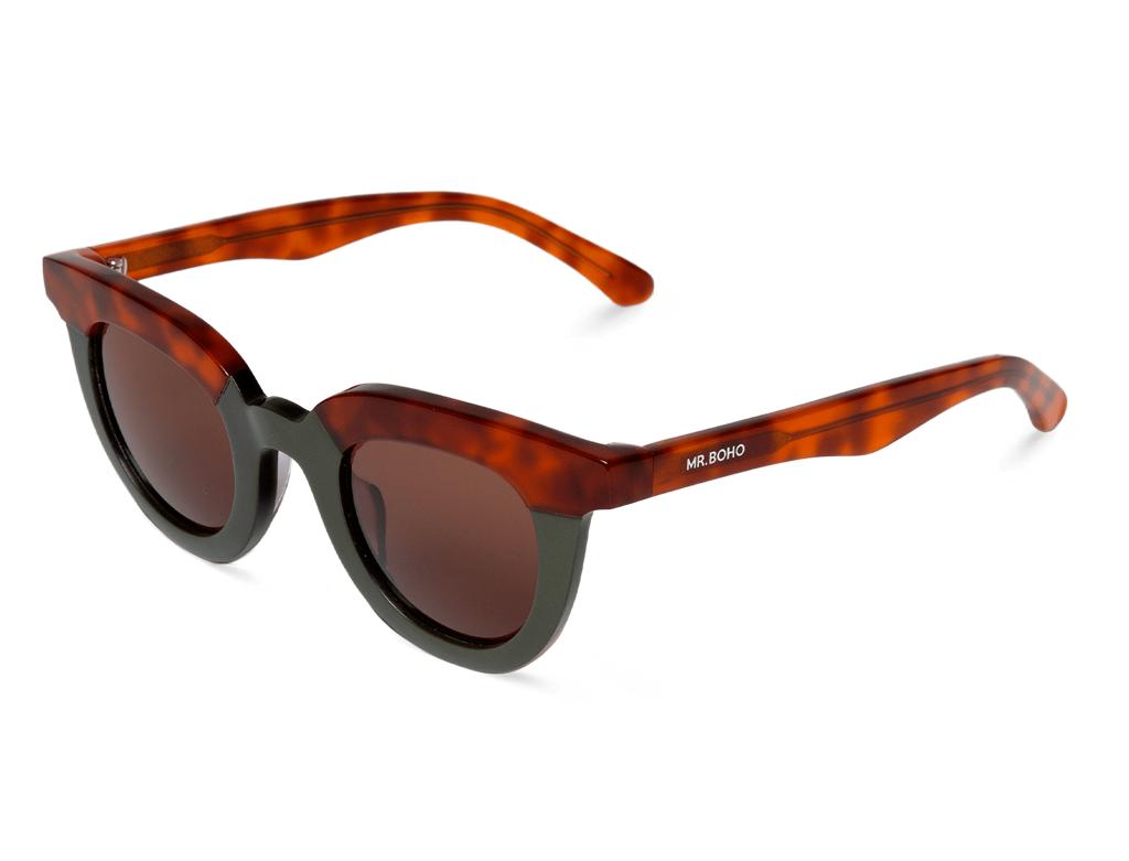 Óculos de sol com armação padrão tartaruga castanha preta e lentes castanhas