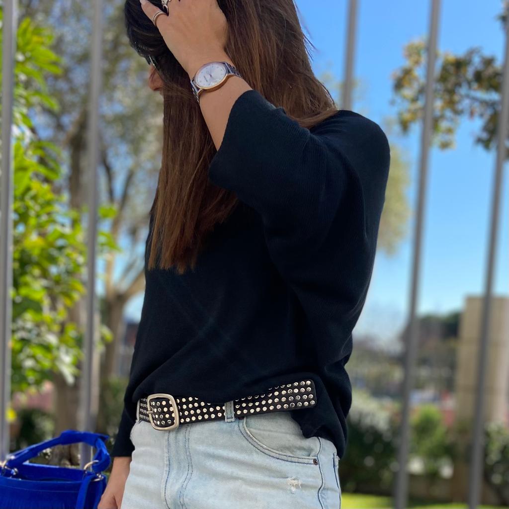 Relógio de pulso redondo com bracelete de couro castanho claro