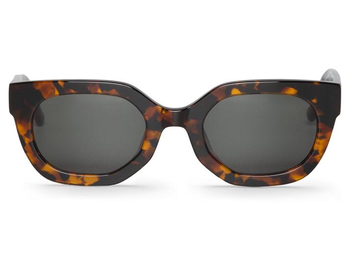 Óculos de sol com armação tipo 'gatinho' padrão tartaruga castanho e lentes escuras