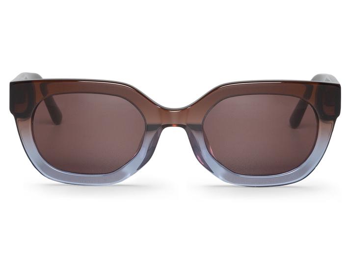 Óculos de sol castanhos com lentes escuras e armação translúcida