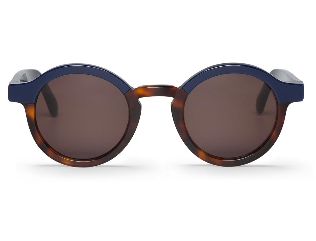 Óculos de sol redondos com armação castanha e azul