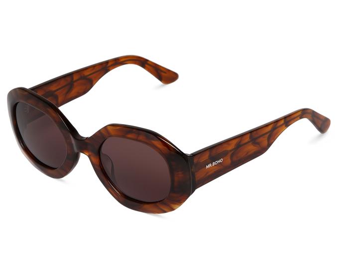 Óculos de sol com armação oval castanha padrão tartaruga