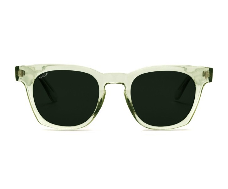 Óculos de sol com armação translúcida bege e lentes pretas