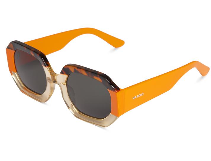 Óculos de sol quadrados castanhos e laranja com lentes escuras