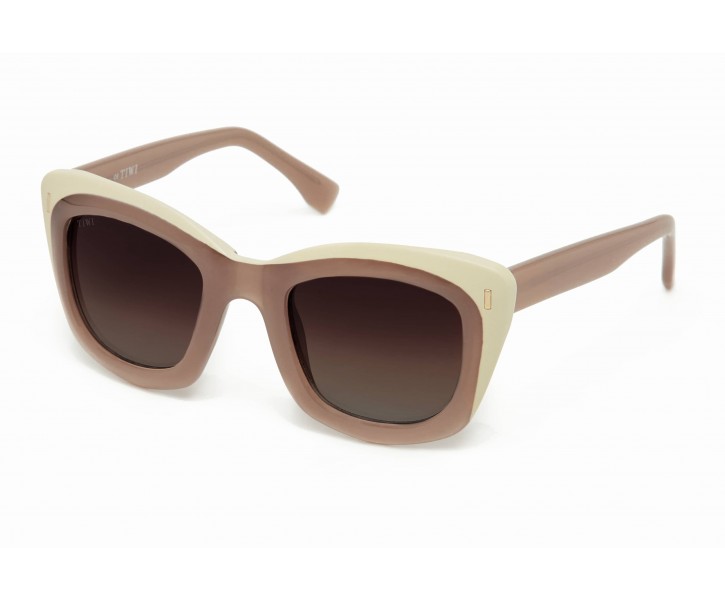 Óculos de sol quadrados bege e castanho com lentes escuras