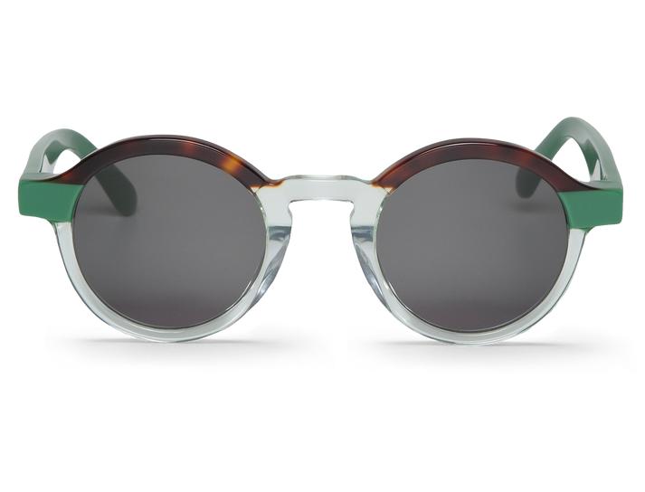Óculos de sol redondos com armação transparente e verde e lentes escuras